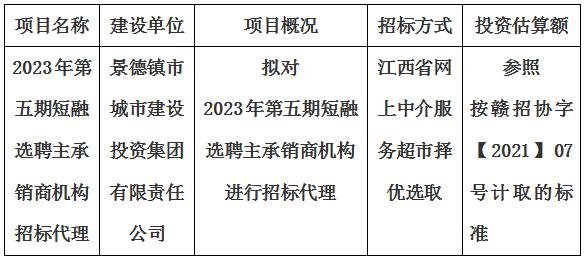 2023年第五期短融選聘主承銷商機構(gòu)招標(biāo)代理計劃公告
