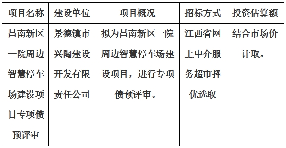 昌南新區(qū)一院周邊智慧停車(chē)場(chǎng)建設(shè)項(xiàng)目專(zhuān)項(xiàng)債預(yù)評(píng)審計(jì)劃公告